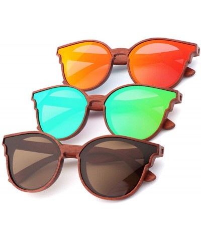 Aviator Women Wood Sunglasses Lady Retro Cateye Sun Glasses Polarized Glasses for men UV400 - C2 Brown Lens - CP18W5ENE0T $34.58