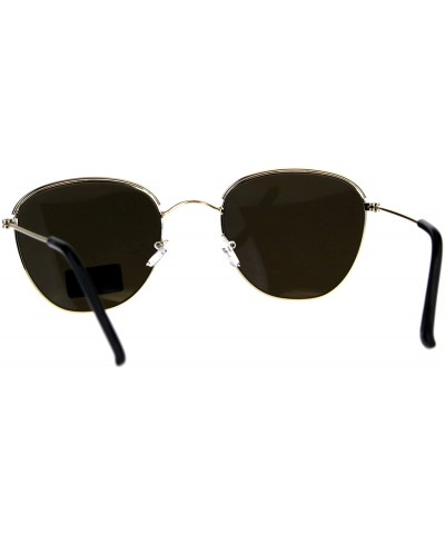 Rectangular Mens Eye Brow Trim Metal Rim Classic Retro Pilots Sunglasses - Gold Brown - CT18E4HTHR7 $8.08