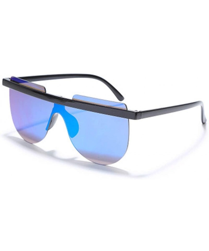 Sport Big Frame Sunglasses Retro One-Piece Sun Visor Men and Women Bright Black Glasses - 1 - CZ190O6UROZ $32.07