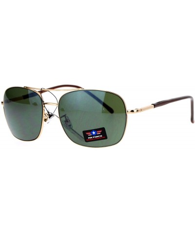 Square Air Force Fashion Sunglasses Square Aviator Unisex Designer Shades UV 400 - Gold (Green) - CM1879294RC $20.17