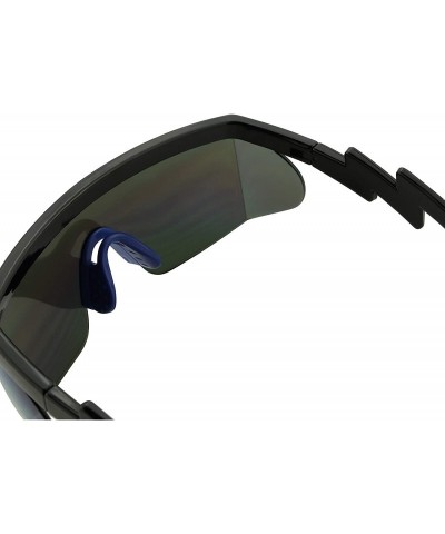 Sport Semi Rimless Neon Rainbow Sunglasses Mirrored Lens UV Protection 80s Retro Rave Shades Crooked ZigZag Bolt Arm - C618W6...