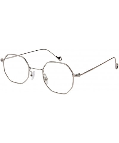 Square Retro Chic Octagon Shaped Metal Sunglasses with Flat Lens E112 - Silver - CX182H0KYUI $7.59