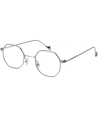 Square Retro Chic Octagon Shaped Metal Sunglasses with Flat Lens E112 - Silver - CX182H0KYUI $18.46