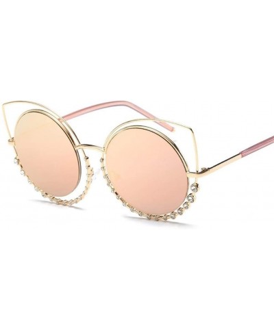 Round Luxury Rhinestone Sunglass Fashion Cateye Sun Glasses Women Vintage Round Lens Sunglasses UV400 - TEA - CQ18XDX6TZE $40.12