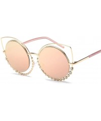 Round Luxury Rhinestone Sunglass Fashion Cateye Sun Glasses Women Vintage Round Lens Sunglasses UV400 - TEA - CQ18XDX6TZE $16.27