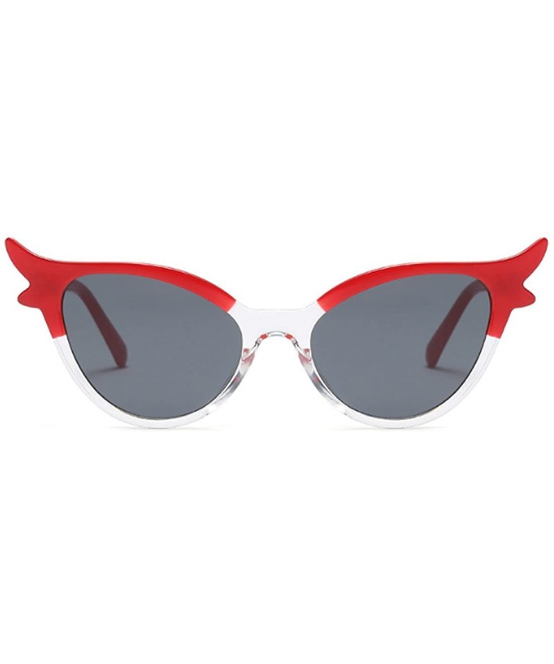 Oval Women Vintage Retro Cat Eye Sunglasses Resin frame Oval Lens Mod Style - Red - CT18DTOZWQH $19.51