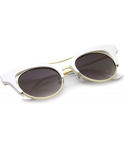 Cat Eye Women's Oversize Cutout Brow Bar Mirror Round Flat Lens Cat Eye Sunglasses 51mm - White-gold / Lavender - CP17YHC03GY...