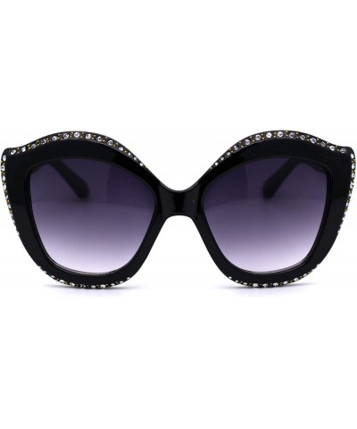 Butterfly Womens Rhinestone Studded Butterfly Chic Plastic Sunglasses - Black Smoke - CA1959K6YR3 $22.72