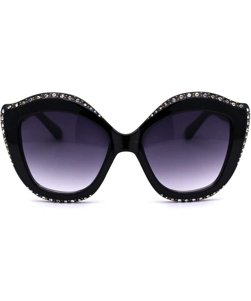 Butterfly Womens Rhinestone Studded Butterfly Chic Plastic Sunglasses - Black Smoke - CA1959K6YR3 $11.83