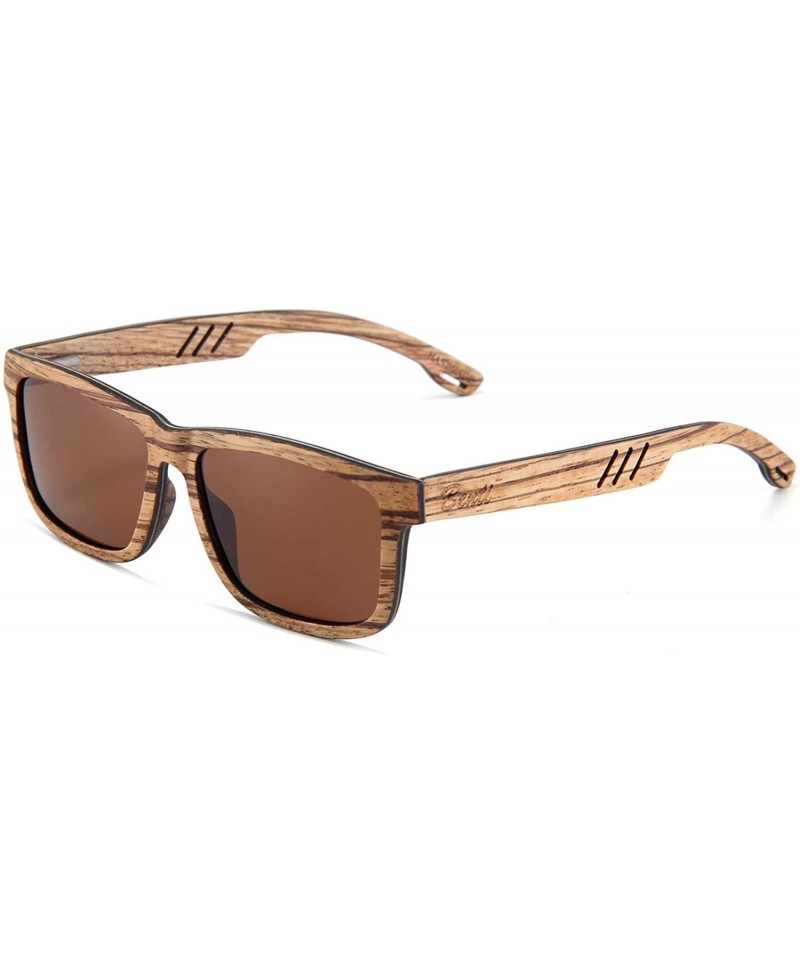 Rectangular Wood Polarized Sunglasses for Men and Women - Rectangular Collection - UV Protected - Portos - C0192ASGLQO $52.83