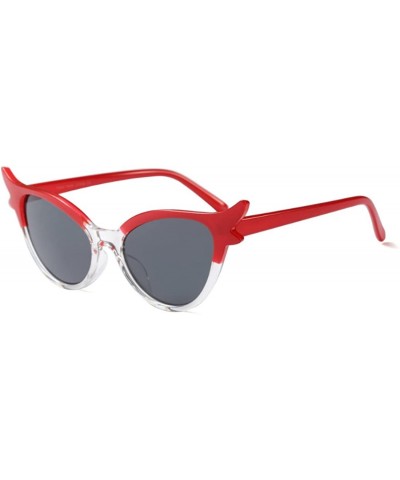 Oval Women Vintage Retro Cat Eye Sunglasses Resin frame Oval Lens Mod Style - Red - CT18DTOZWQH $11.08