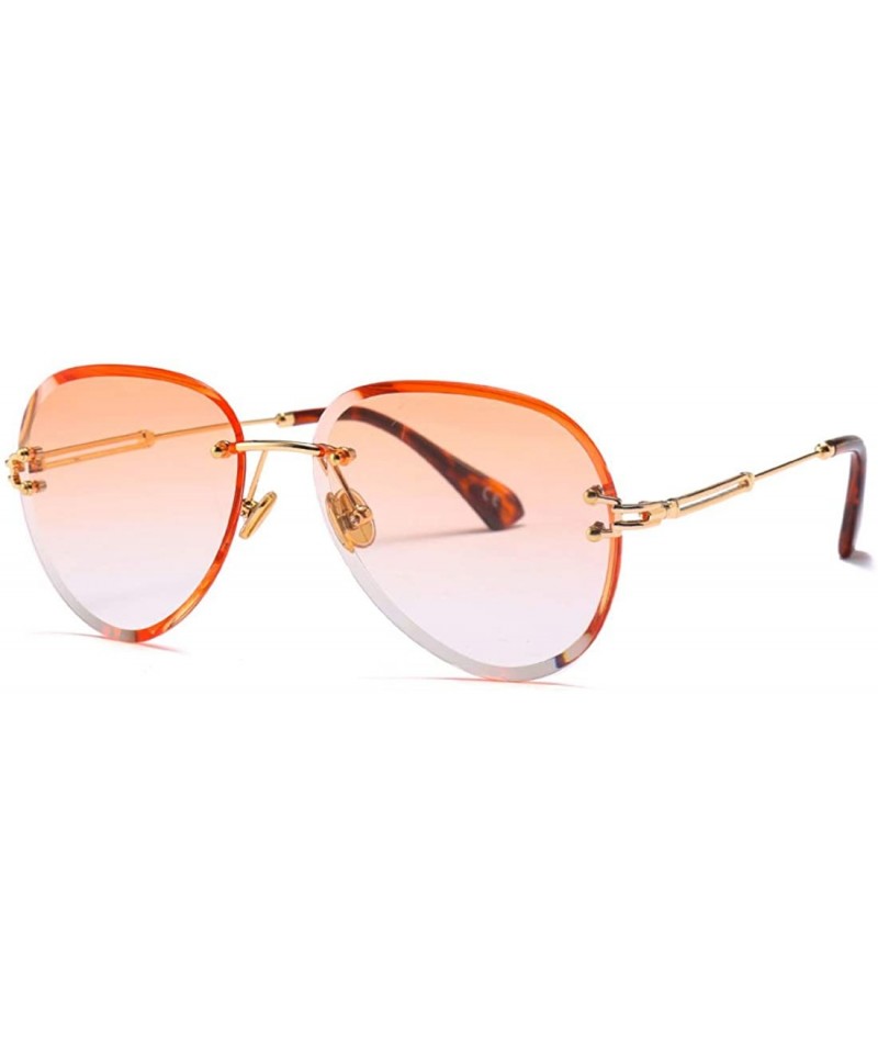 Rimless Fashion Men's and Women's Round Resin Lenses Oversized Sunglasses UV400 - Orange - CO18N6RONRG $14.44