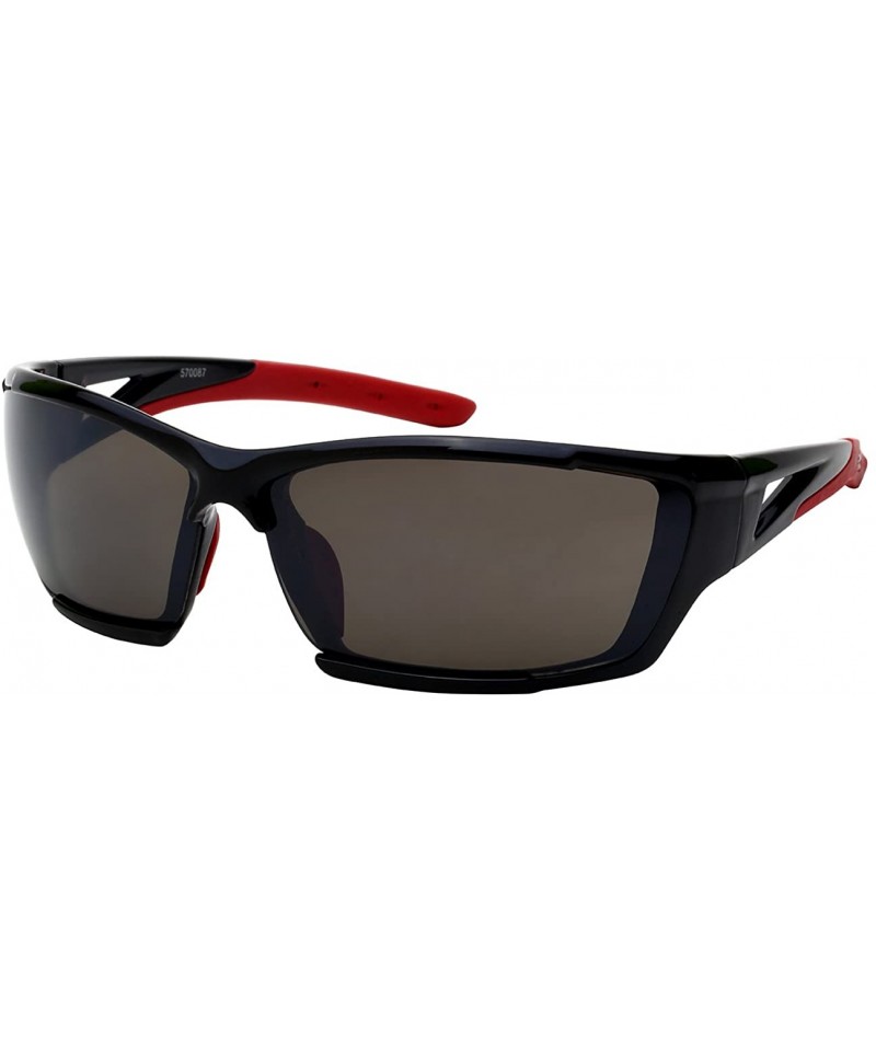 Sport Premium Sports Sunglasses w/Flash Mirror Lens 570087MMT-FM - Black - CG12K07OXJ3 $10.71