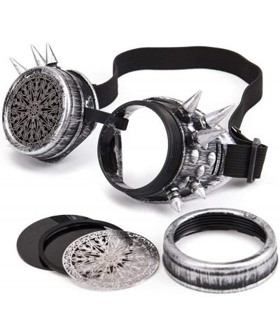 Goggle Vintage Steampunk Goggles Retro Spikes Glasses Rave Cosplay Halloween - Silver5 - CX18HT470YE $12.58