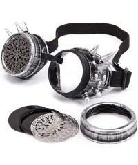 Goggle Vintage Steampunk Goggles Retro Spikes Glasses Rave Cosplay Halloween - Silver5 - CX18HT470YE $12.58