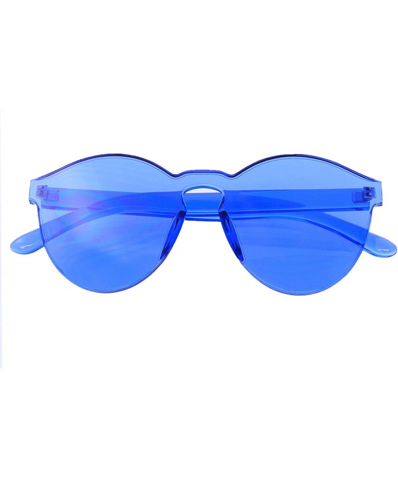 Rimless Colorful One Piece Rimless Transparent Sunglasses Women Tinted Candy Colored Glasses - Blue - CH18KKZW3N6 $8.13