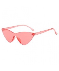 Rimless One Piece Rimless Sunglasses Small Cateye Colorful Triangle Glasses Transparent Candy Color Tinted Eyewear - Red - CB...