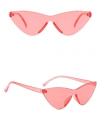 Rimless One Piece Rimless Sunglasses Small Cateye Colorful Triangle Glasses Transparent Candy Color Tinted Eyewear - Red - CB...