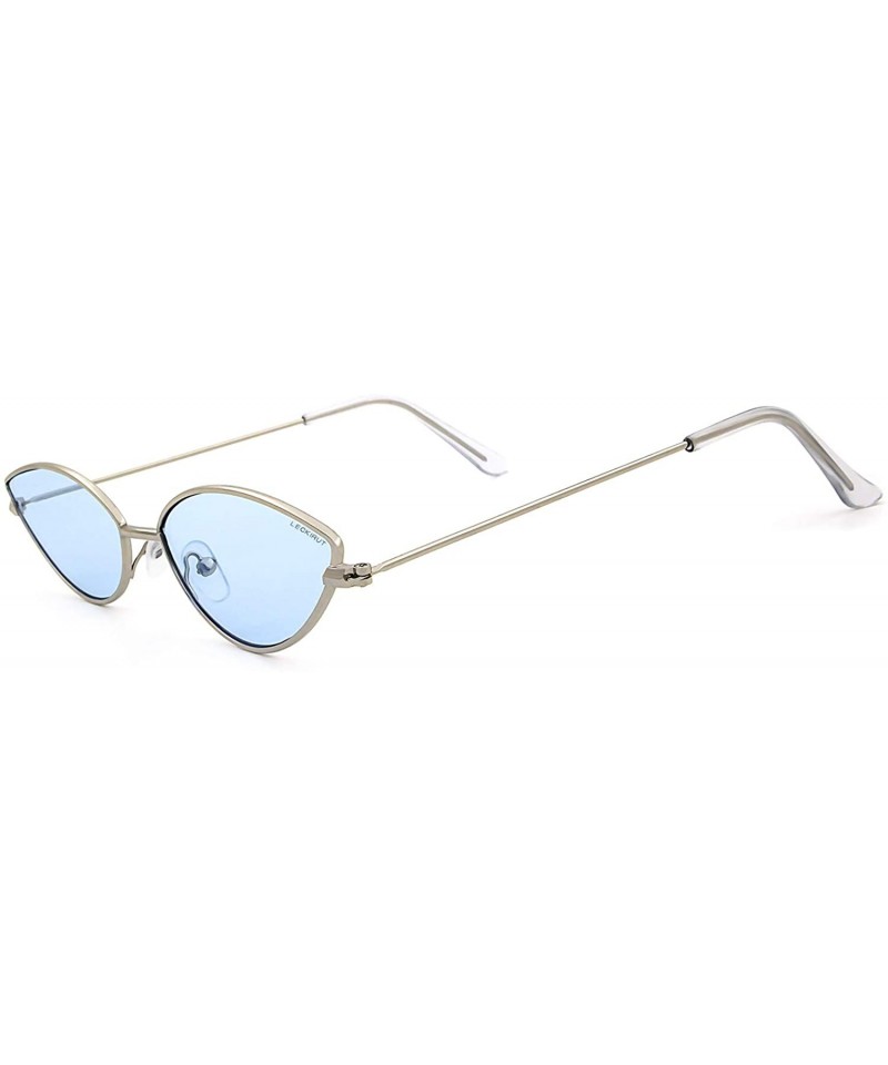 Oversized Fashion Cateye Small Metal Frame Sunglasses for Women UV 400 Protection - Silver Frame Blue Lens - C518REGLMWK $8.33