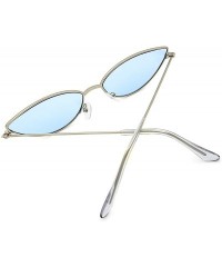 Oversized Fashion Cateye Small Metal Frame Sunglasses for Women UV 400 Protection - Silver Frame Blue Lens - C518REGLMWK $8.33