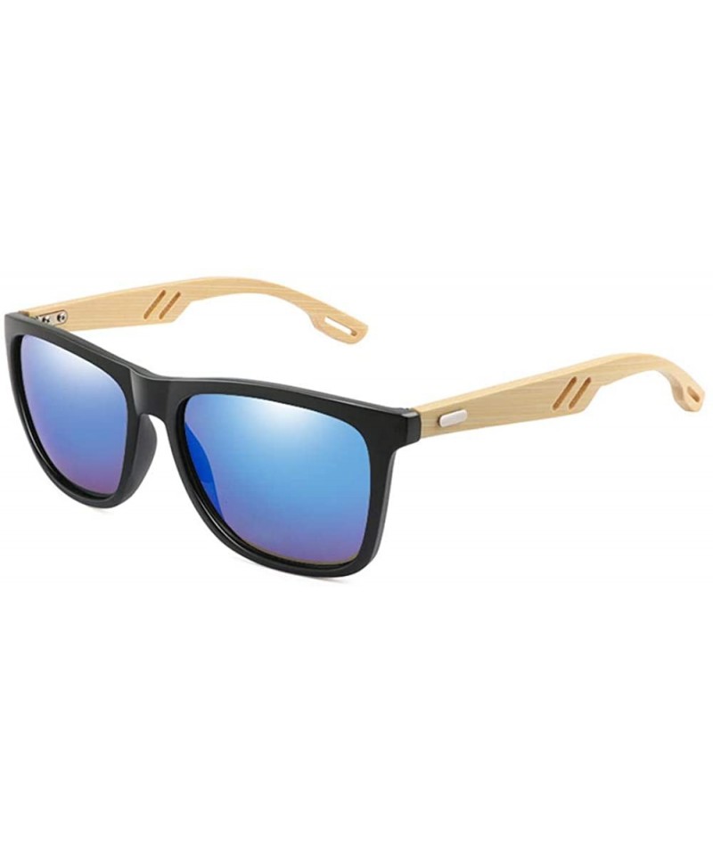 Oversized Bamboo Wood WomenMen Vintage Square Sun Glasses Fashion Coating Mirror Sunglass - 1 - C2190LM62W7 $21.73