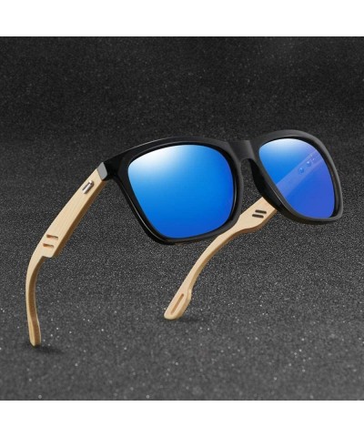 Oversized Bamboo Wood WomenMen Vintage Square Sun Glasses Fashion Coating Mirror Sunglass - 1 - C2190LM62W7 $21.73