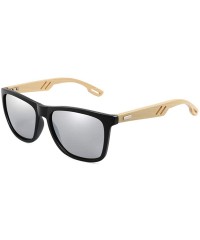 Oversized Bamboo Wood WomenMen Vintage Square Sun Glasses Fashion Coating Mirror Sunglass - 1 - C2190LM62W7 $21.73