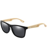 Oversized Bamboo Wood WomenMen Vintage Square Sun Glasses Fashion Coating Mirror Sunglass - 1 - C2190LM62W7 $21.73