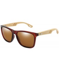 Oversized Bamboo Wood WomenMen Vintage Square Sun Glasses Fashion Coating Mirror Sunglass - 1 - C2190LM62W7 $21.73