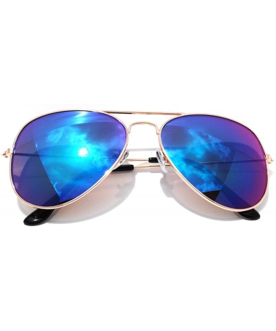 Aviator Classic Aviator Full Mirror Lens Sunglasses Metal Frame Gold Color Unisex - 1blue - CA11MD69XV3 $10.35