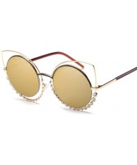 Round Luxury Rhinestone Sunglass Fashion Cateye Sun Glasses Women Vintage Round Lens Sunglasses UV400 - TEA - CQ18XDX6TZE $16.27