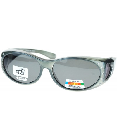 Oval Womens Polarized Fit Over Glasses Sunglasses Oval Rhinestone Frame - Gray - CL1880R2RMT $24.90
