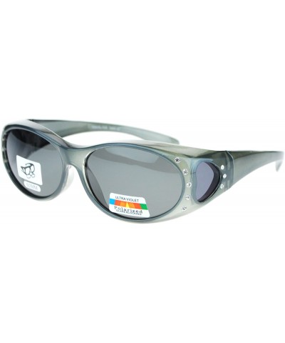 Oval Womens Polarized Fit Over Glasses Sunglasses Oval Rhinestone Frame - Gray - CL1880R2RMT $14.88