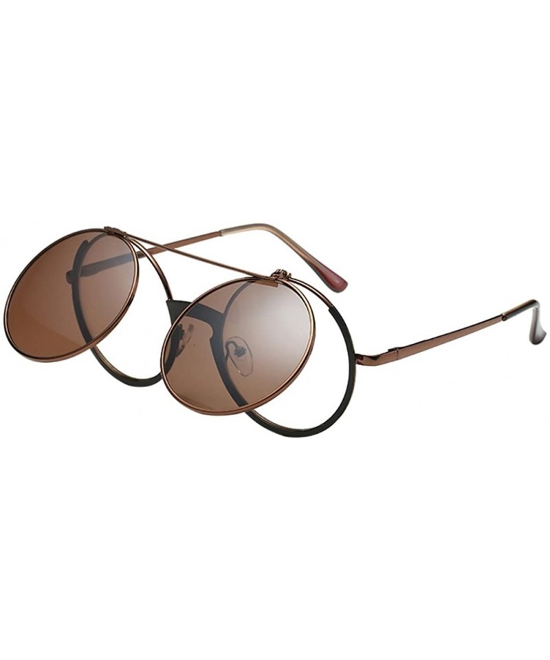 Wayfarer Special Round Mirror Eyeglasses Metal Fashion Sunglasses for Men Women - Brown - CG18G7SX8LW $10.35