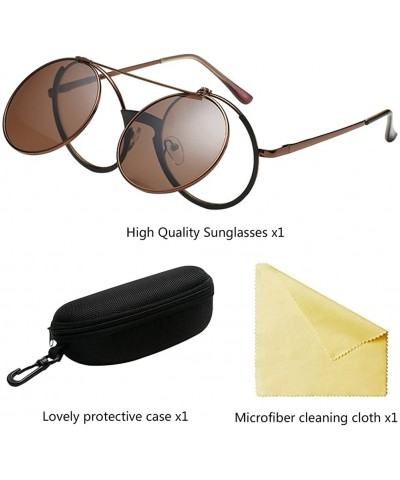 Wayfarer Special Round Mirror Eyeglasses Metal Fashion Sunglasses for Men Women - Brown - CG18G7SX8LW $10.35