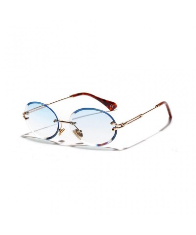 Oval 1Pair Diamond Cut Retro Oval Sunglasses Female Borderless Glasses Decor Gifts - Blue - C1199QII35U $17.15