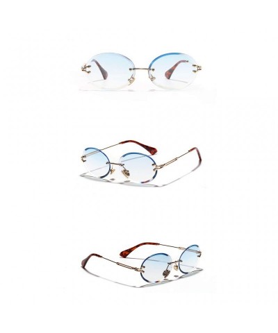 Oval 1Pair Diamond Cut Retro Oval Sunglasses Female Borderless Glasses Decor Gifts - Blue - C1199QII35U $10.06