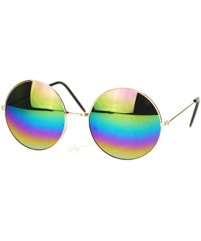 Round Oil Slick Mirror Lens 70s Hippie Round Circle Metal Wire Rim Sunglasses - Gold - CB11YPQWXEN $20.11