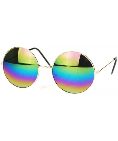 Round Oil Slick Mirror Lens 70s Hippie Round Circle Metal Wire Rim Sunglasses - Gold - CB11YPQWXEN $8.04