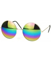 Round Oil Slick Mirror Lens 70s Hippie Round Circle Metal Wire Rim Sunglasses - Gold - CB11YPQWXEN $8.04
