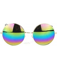 Round Oil Slick Mirror Lens 70s Hippie Round Circle Metal Wire Rim Sunglasses - Gold - CB11YPQWXEN $8.04