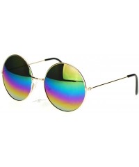 Round Oil Slick Mirror Lens 70s Hippie Round Circle Metal Wire Rim Sunglasses - Gold - CB11YPQWXEN $8.04