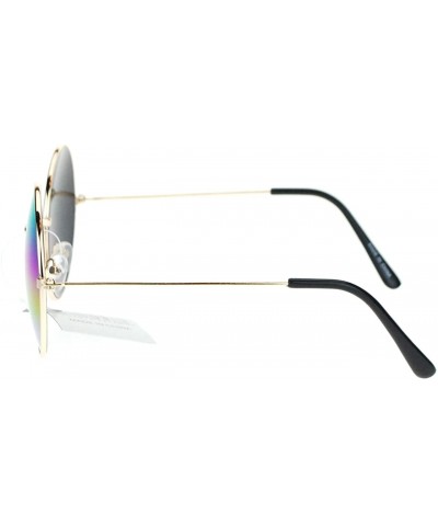 Round Oil Slick Mirror Lens 70s Hippie Round Circle Metal Wire Rim Sunglasses - Gold - CB11YPQWXEN $8.04