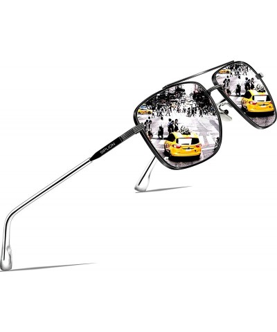 Sport Men's Driving Sunglasses Polarized UV Protection Rectangular Metal sun glasses - Silver - CJ18R2QHYWK $33.43
