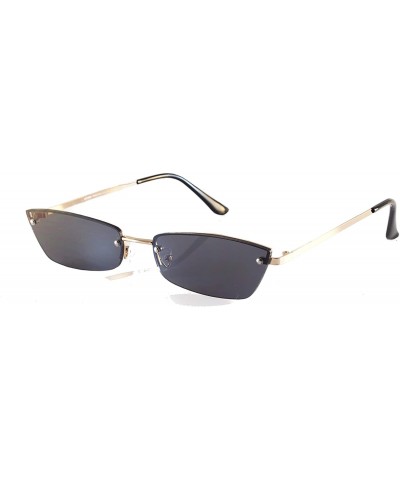 Semi-rimless Extended Rectangle Cat-Eye Semi Rimless Flat Lens Sunglasses A238 - Gold Black - C618KLOG479 $10.43