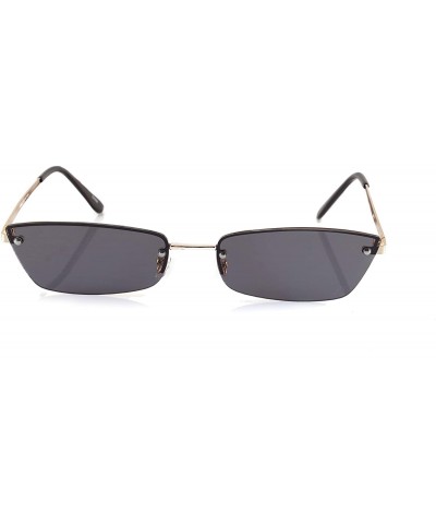 Semi-rimless Extended Rectangle Cat-Eye Semi Rimless Flat Lens Sunglasses A238 - Gold Black - C618KLOG479 $10.43