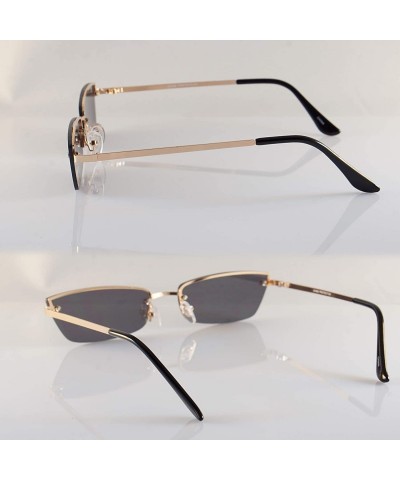 Semi-rimless Extended Rectangle Cat-Eye Semi Rimless Flat Lens Sunglasses A238 - Gold Black - C618KLOG479 $10.43