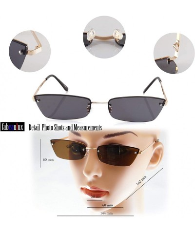 Semi-rimless Extended Rectangle Cat-Eye Semi Rimless Flat Lens Sunglasses A238 - Gold Black - C618KLOG479 $10.43