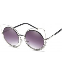 Round Luxury Rhinestone Sunglass Fashion Cateye Sun Glasses Women Vintage Round Lens Sunglasses UV400 - TEA - CQ18XDX6TZE $16.27