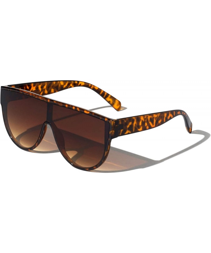 Shield Flat Top One Piece Shield Lens Round Bottom Sunglasses - Brown Demi - CF190U02SUI $13.81